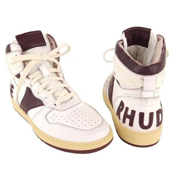 Rhude Rhecess-Hi Sneakers 7 Men's White Maroon Sneakers New - Picture 2 of 13